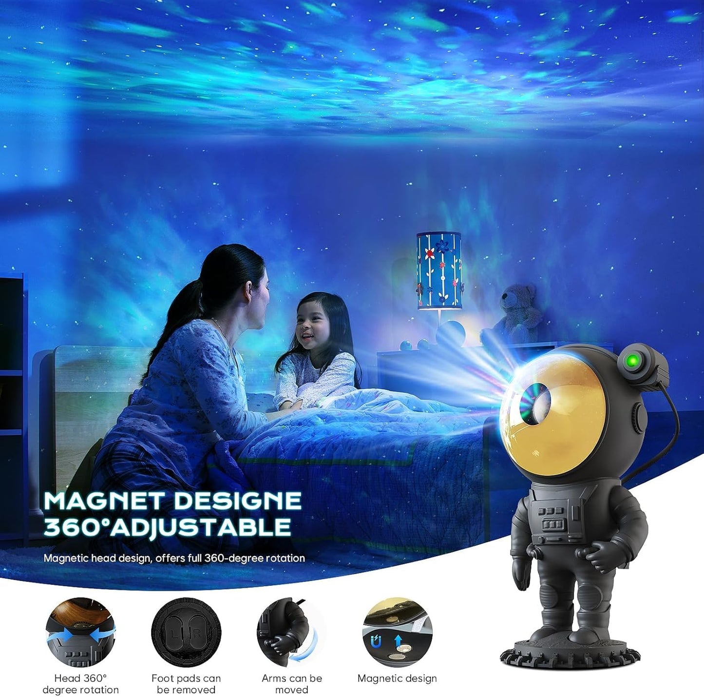 Astronaut Galaxy Projector Black Gold, Nebula Night Light, Remote Star Starry LED Lamp, Gift for Kids and Adults for Bedroom, Christmas, Birthday (Black-Gold)
