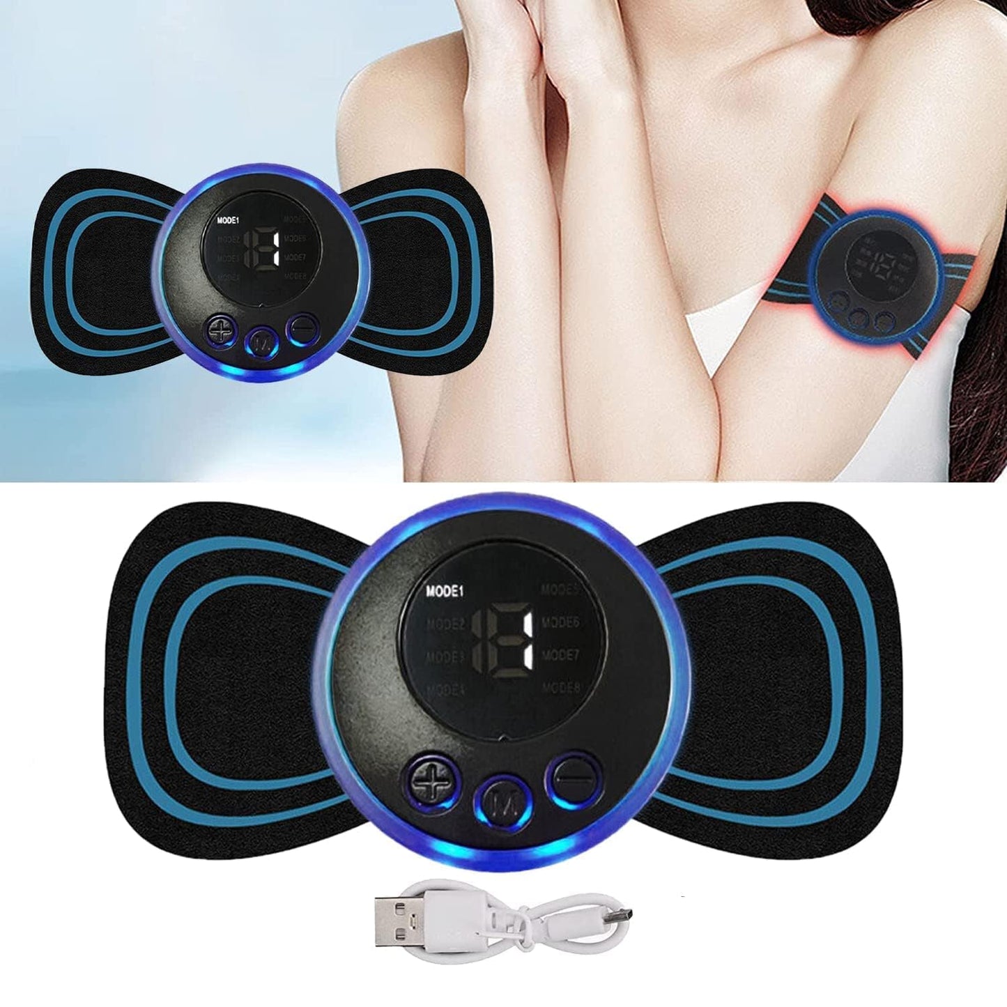 New Trending Full Body Mini Butterfly TENS Massager with 8 Modes, 19 Levels Electric Rechargeable Portable EMS with Hair Scalp Massager for Shoulder, Neck, Arms, Legs, Neck, Men/Women