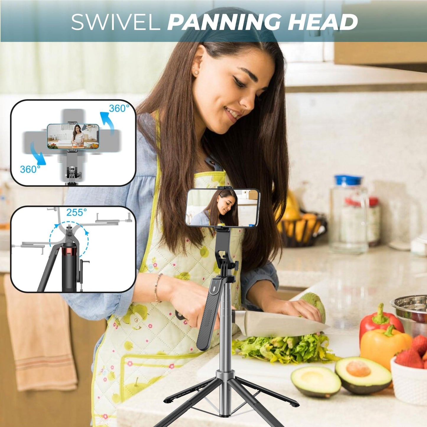 Kratos K5 Selfie Stick Tripod with Balance Handle, 64 inch & Stable 4 Leg Design,Recharable BT Remote, Long Tripod Stand for 360° Rotation Panoramic Shoot, Made for Phones,Ring Light, Gopro,Camera