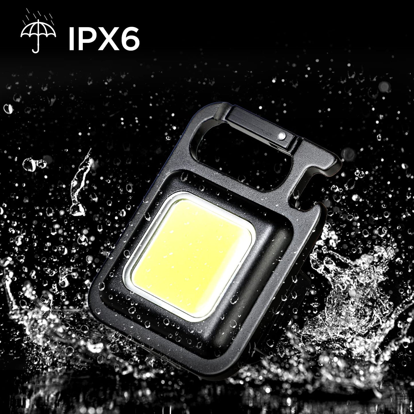 DOTCOM jeegol LED Mini Cob Keychain and Magentic Flashlight Portable USB Rechargeable Light 3 Light Modes with Folding Bracket,for Walking Camping?Square?,Black, 1000 Lumen