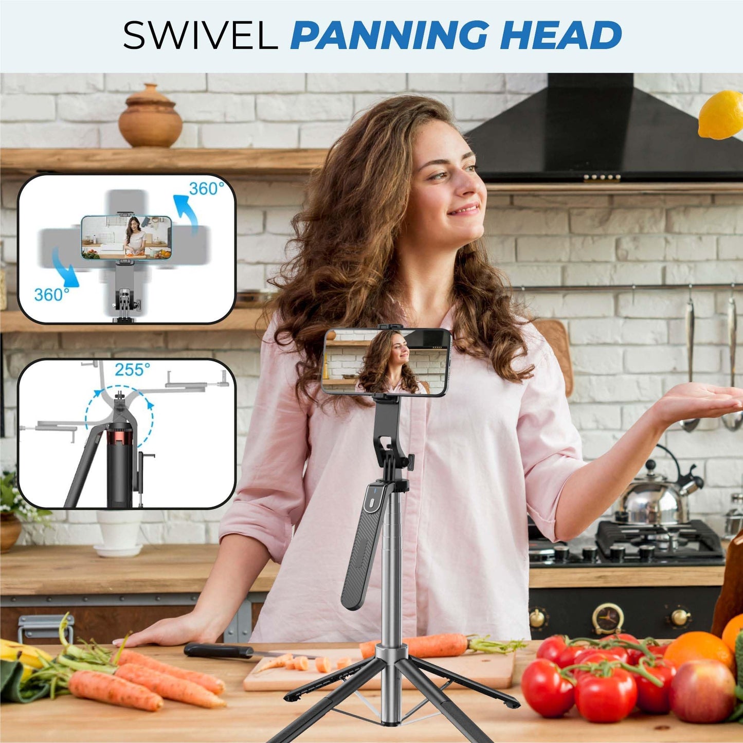 Kratos K5 Selfie Stick Tripod with Balance Handle, 64 inch & Stable 4 Leg Design,Recharable BT Remote, Long Tripod Stand for 360° Rotation Panoramic Shoot, Made for Phones,Ring Light, Gopro,Camera