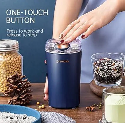 Coffee Grinder Electric, Spice Grinder, Coffee Bean Herb Grinder with Integrated Brush Spoon, One-Touch Push-Button Stainless Steel Grinding for Herb Peanut Grains Beans(Blue)