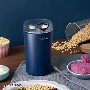 Coffee Grinder Electric, Spice Grinder, Coffee Bean Herb Grinder with Integrated Brush Spoon, One-Touch Push-Button Stainless Steel Grinding for Herb Peanut Grains Beans(Blue)