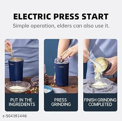 Coffee Grinder Electric, Spice Grinder, Coffee Bean Herb Grinder with Integrated Brush Spoon, One-Touch Push-Button Stainless Steel Grinding for Herb Peanut Grains Beans(Blue)